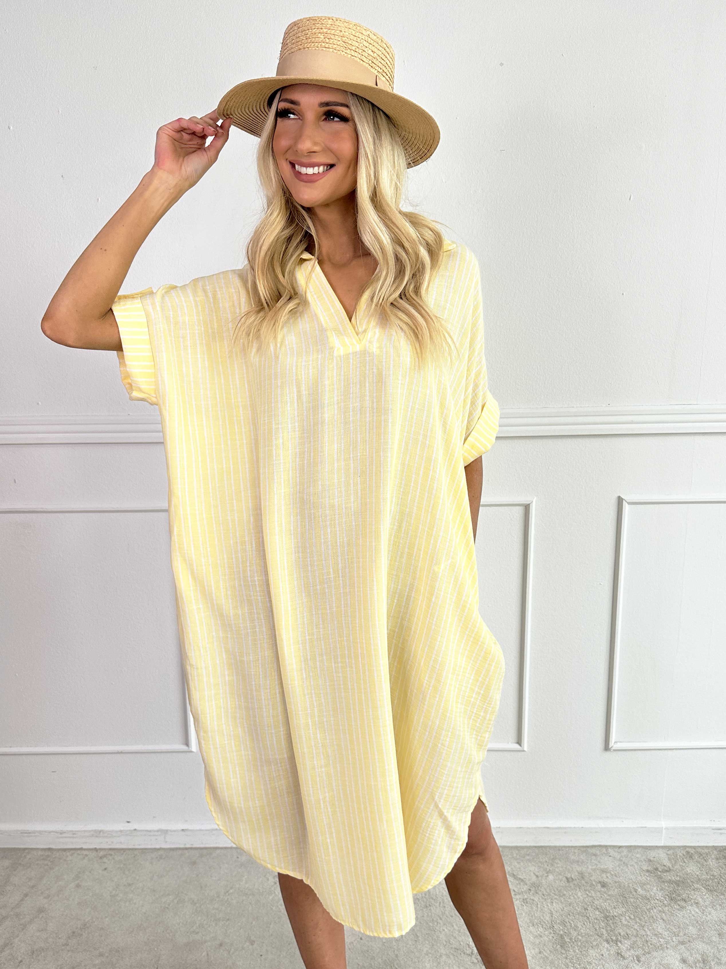 Evelyn - Stribet tunikakjole med skjortekrave